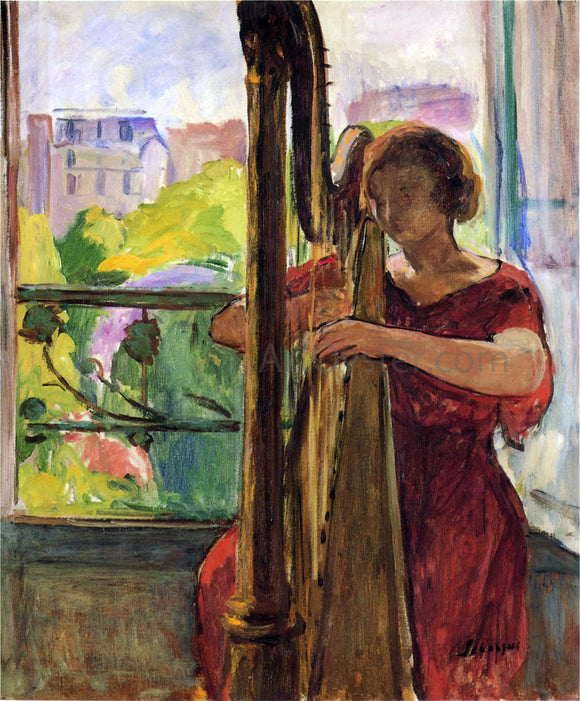 Henri Lebasque A Girl Playing a Harp - Canvas Art Print
