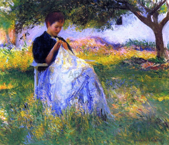  Edmund Tarbell A Girl Sewing in an Orchard - Canvas Art Print
