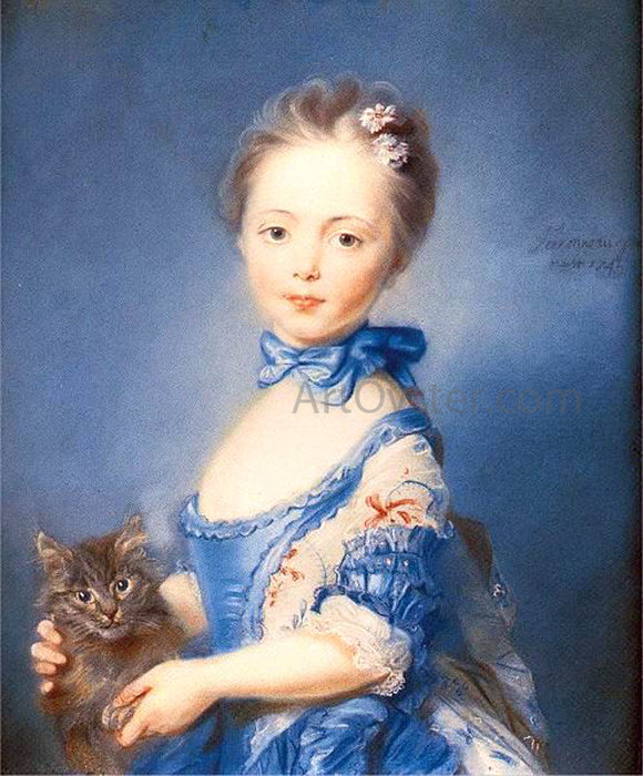  Jean-Baptiste Perronneau A Girl with a Kitten - Canvas Art Print