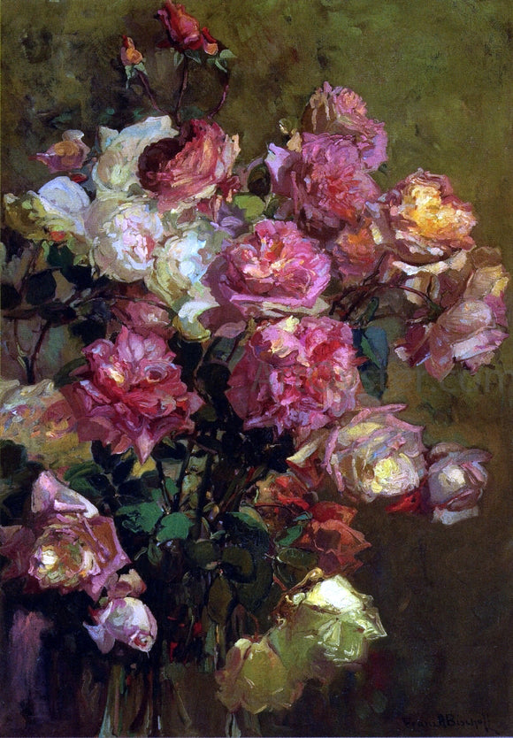  Franz Bischoff A Glass Vase full of Roses - Canvas Art Print