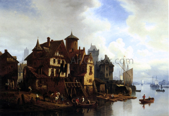  Hermann Meyerheim Harbor Town - Canvas Art Print