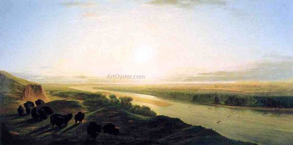  William Jacob Hayes A Herd of Bison Crossing the Missouri River - Canvas Art Print