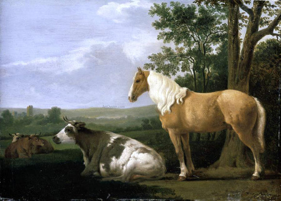  Abraham Van Calraet A Horse and Cows in a Landscape - Canvas Art Print