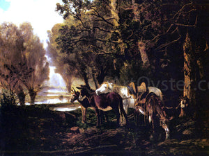  Giuseppe Palizzi A Horse and Donkeys Awaiting the Faggot Gatherer - Canvas Art Print
