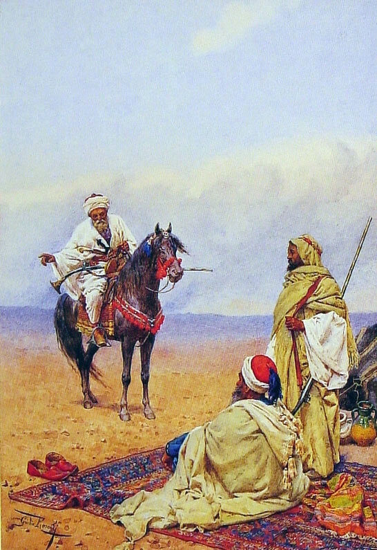  Giulio Rosati A Horseman Stopping at a Bedouin Camp - Canvas Art Print