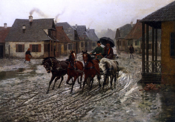  Alfred Von Kowalski-Wierusz A Journey in the Rain - Canvas Art Print