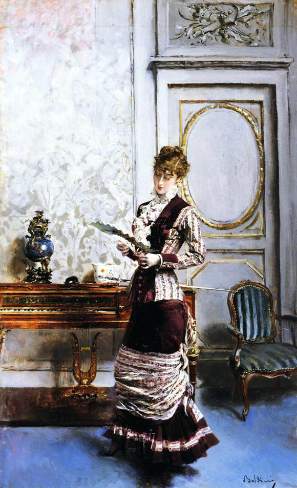  Giovanni Boldini A Lady Admiring a Fan - Canvas Art Print