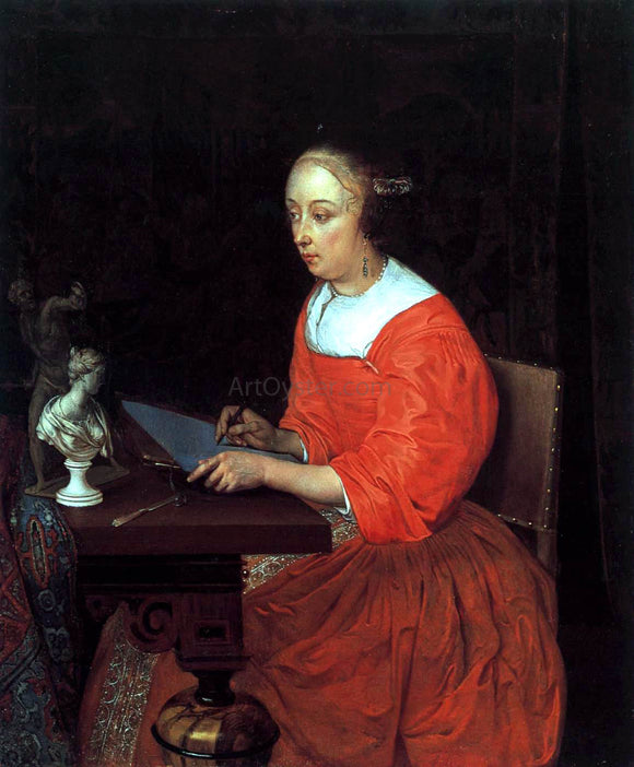  Eglon Van der Neer A Lady Drawing - Canvas Art Print