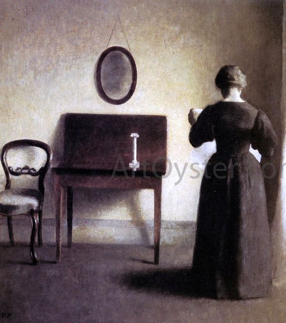  Vilhelm Hammershoi A Lady Reading In An Interior - Canvas Art Print