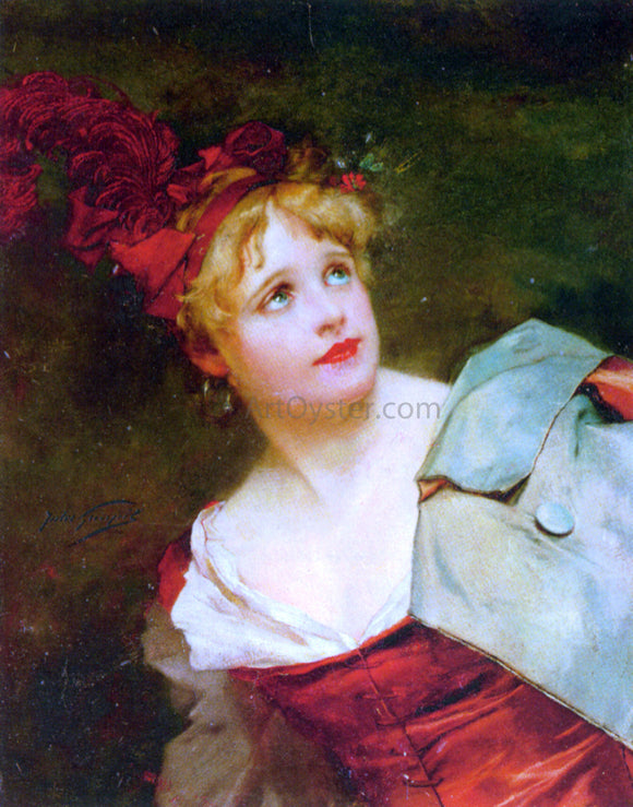  Jules Adolphe Goupil A Lady Wearing a Crimson Hat - Canvas Art Print