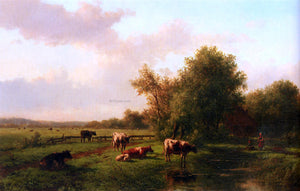  Willem Vester A Landscape With Cows On A Riverbank, A Farm Beyond - Canvas Art Print
