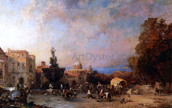  Franz Richard Unterberger Market in Naples - Canvas Art Print