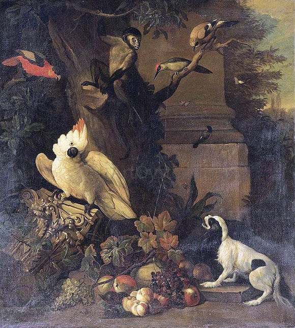  Tobias Stranover A Monkey, a Dog and Various Birds in a Landscape - Canvas Art Print