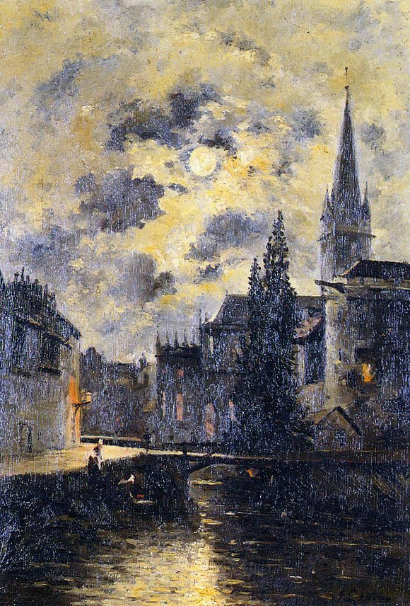  Stanislas Lepine A Moonlit Canal - Canvas Art Print