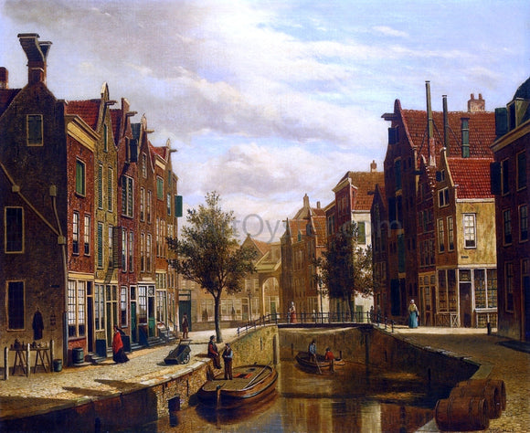  Willem Koekkoek A Morning Walk by a Dutch Canal - Canvas Art Print