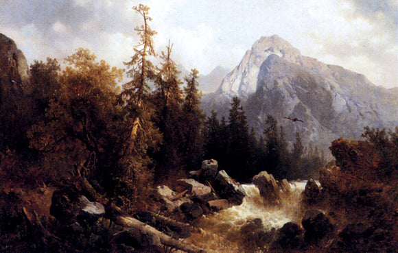  Josef Thoma A Mountainous River Landscape - Canvas Art Print