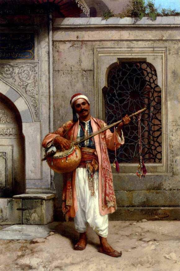  Stanislaus Von Chlebowski A Musician Playing Before A Mosque In Constantinople - Canvas Art Print