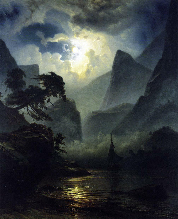  Knud Andreassen Baade A Norwegian Fjord by Moonlight - Canvas Art Print