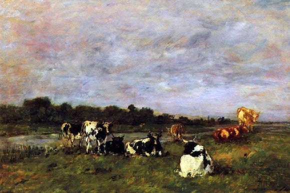  Eugene-Louis Boudin A Pasture on the Banks of the Touques - Canvas Art Print