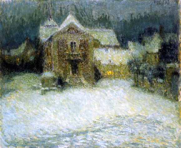  Henri Le Sidaner A Plaza in the Snow at Gerberoy - Canvas Art Print