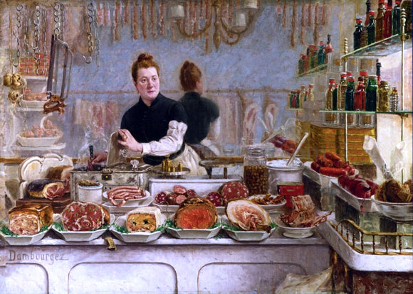  Edouard-Jean Dambourgez A Pork Butcher's Shop - Canvas Art Print