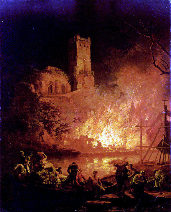  Pierre-Jacques Volaire A River Landscape With Figures Fleeing A Burning City - Canvas Art Print