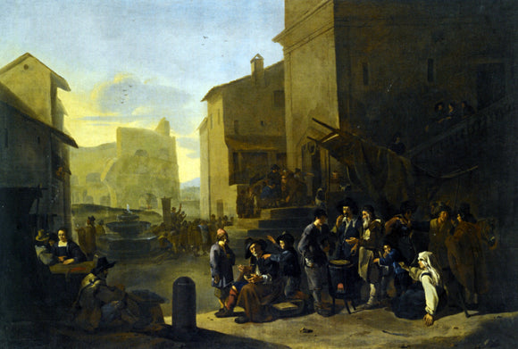  Johannes Lingelbach Roman Market Scene with Peasants Gathered Around a Stove - Canvas Art Print