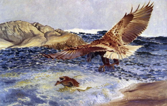  Bruno Liljefors A Sea Eagle Chasing Eider Duck - Canvas Art Print