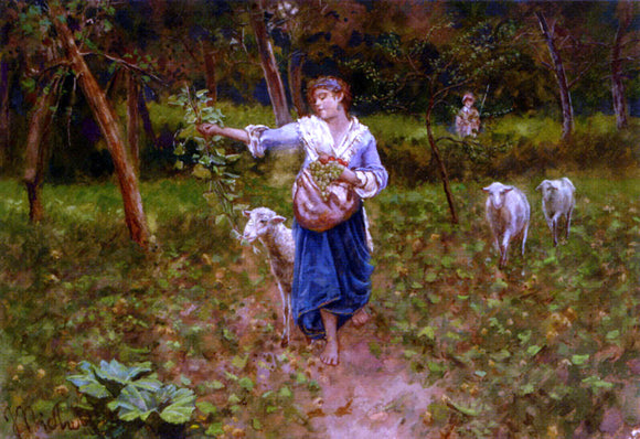  Francesco Paolo Michetti A Shepherdess In A Pastoral Landscape - Canvas Art Print