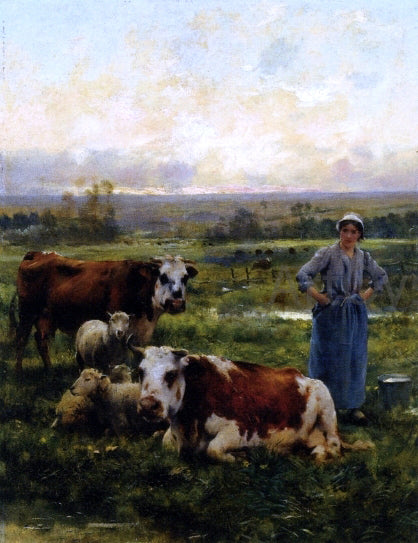  Julien Dupre A Shepherdess with Cows and Sheep in a Landscape - Canvas Art Print