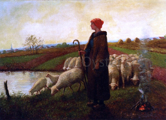 Aime Perret A Shepherdess with her Flock - Canvas Art Print