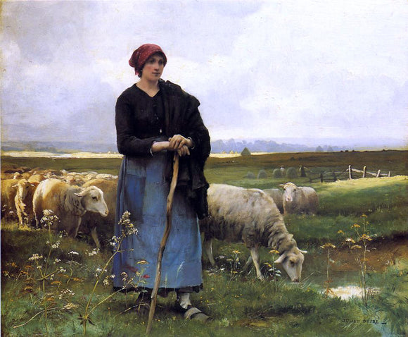 Julien Dupre A Shepherdess with her Flock - Canvas Art Print