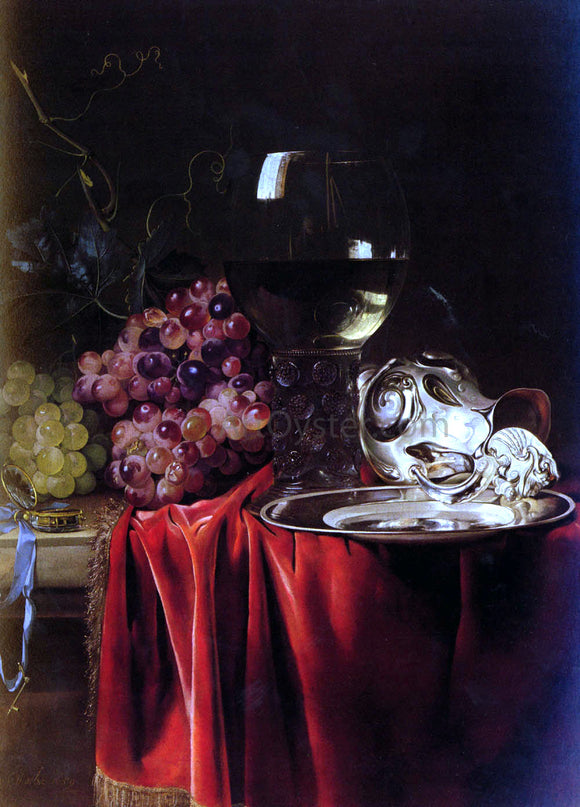  Willem Van Aelst A Still Life of Grapes, a Roemer, a Silver Ewer and a Plate - Canvas Art Print