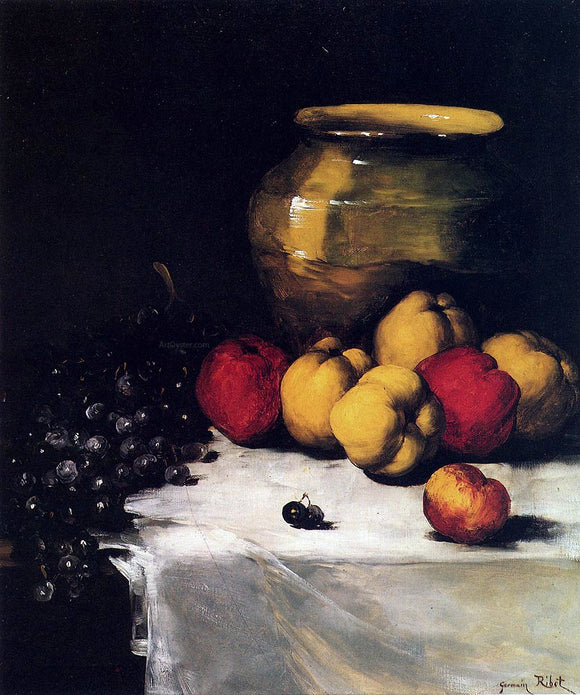  Germain Clement Ribot A Still Life With Apples and Grapes - Canvas Art Print