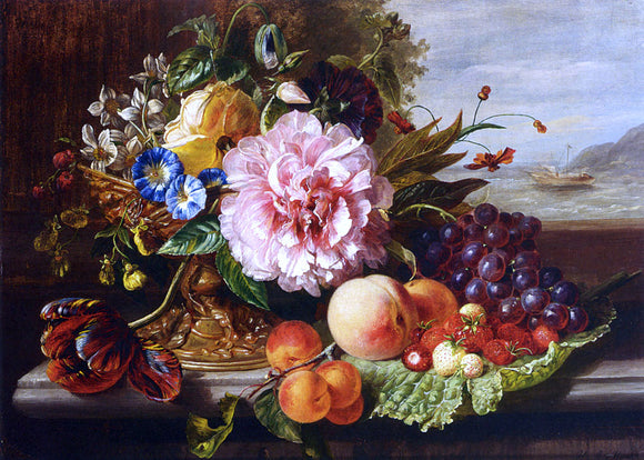  Helen Augusta Hamburger A Still Life With Flowers And Fruit - Canvas Art Print
