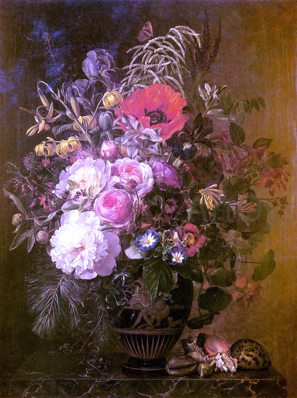  Johan Laurentz Jensen A Still Life with Flowers in a Greek Vase - Canvas Art Print