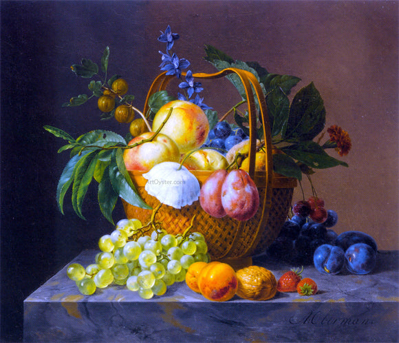  Anthony Oberman A Still Life With Fruit and Flowers in a Basket - Canvas Art Print