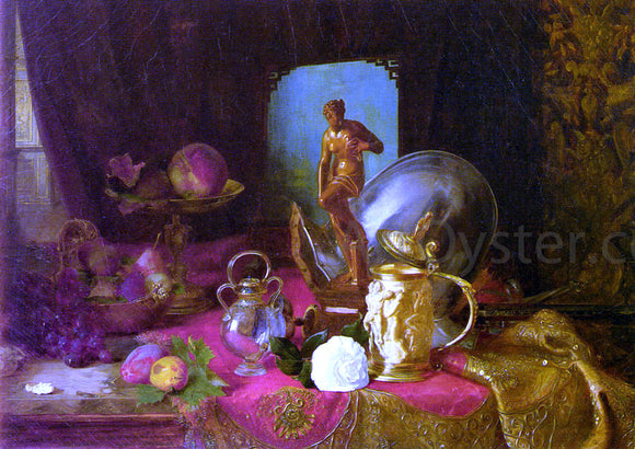  Blaise Alexandre Desgoffe A Still Life with Fruit, Objets d'Art and a White Rose on a Table - Canvas Art Print