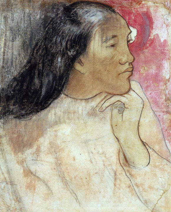 Paul Gauguin A Tahitian Woman with a Flower in Her Hair - Canvas Art Print
