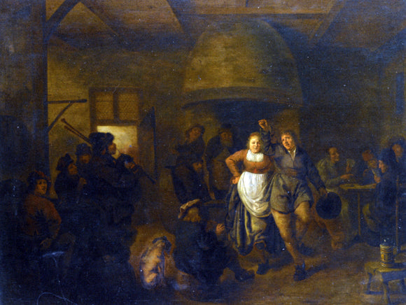  Jan Miense Molenaer A Tavern Interior with a Bagpiper and a Couple Dancing - Canvas Art Print