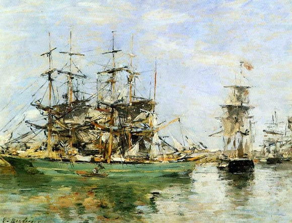  Eugene-Louis Boudin A Three Masted Ship in Port - Canvas Art Print