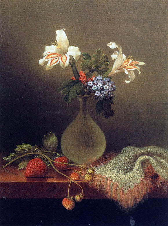  Martin Johnson Heade A Vase of Corn Lilies and Heliotrope - Canvas Art Print