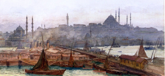  Tristram Ellis A View of Galata Bridge, Yemi Cami, Beyazit Tower and Saleymaniye Mosque, Constantinople - Canvas Art Print