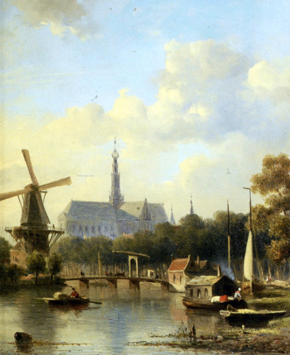  Everhardus Koster A View of Haarlem with St Bavo Cathedral from the River - Canvas Art Print