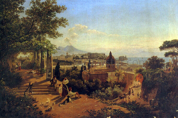  Friedrich Mayer A View of the Bay of Naples and Vesuvius - Canvas Art Print