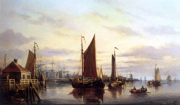  Johannes Hilverdink A View Of The IJ, Amsterdam, With Various Shipping Near Het Slagthuys - Canvas Art Print