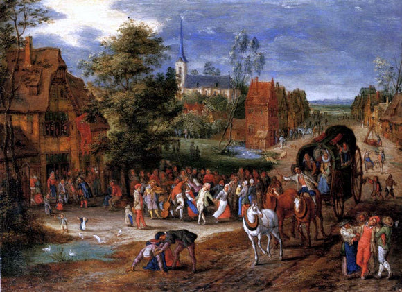  Pieter Gysels A village kermesse with a horse-drawn cart in the foreground - Canvas Art Print