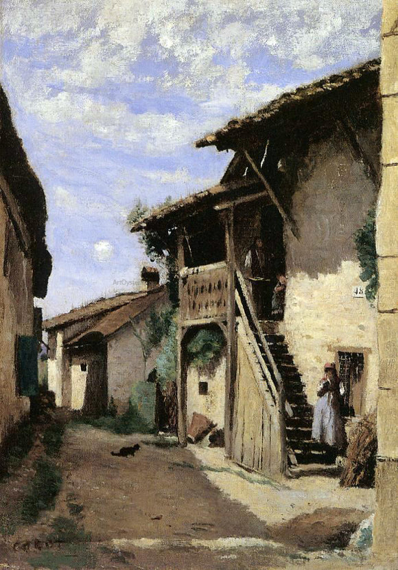  Jean-Baptiste-Camille Corot A Village Street, Dardagny - Canvas Art Print