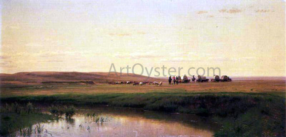  Thomas Worthington Whittredge A Wagon Train on the Plains, Platte River - Canvas Art Print