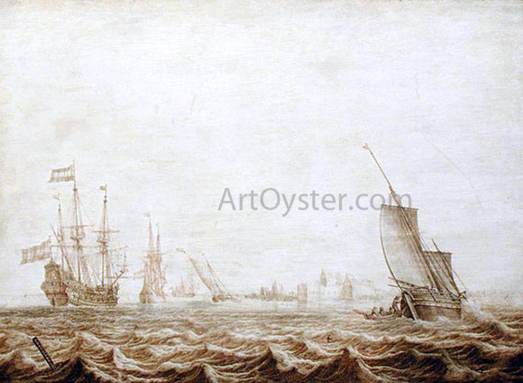  Heerman Witmont Wijdschip Lowering Sail in a Choppy Sea - Canvas Art Print
